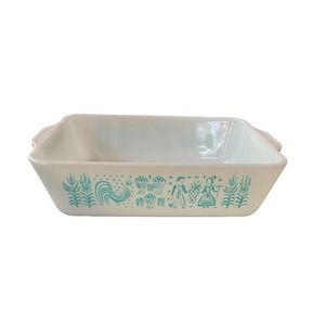 Pyrex Amish Teal Rooster Corn Butterprint Dish 1 1/2 Qt Casserole, Vintage
